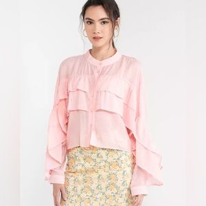 Zara pink ruffle shirt Size S